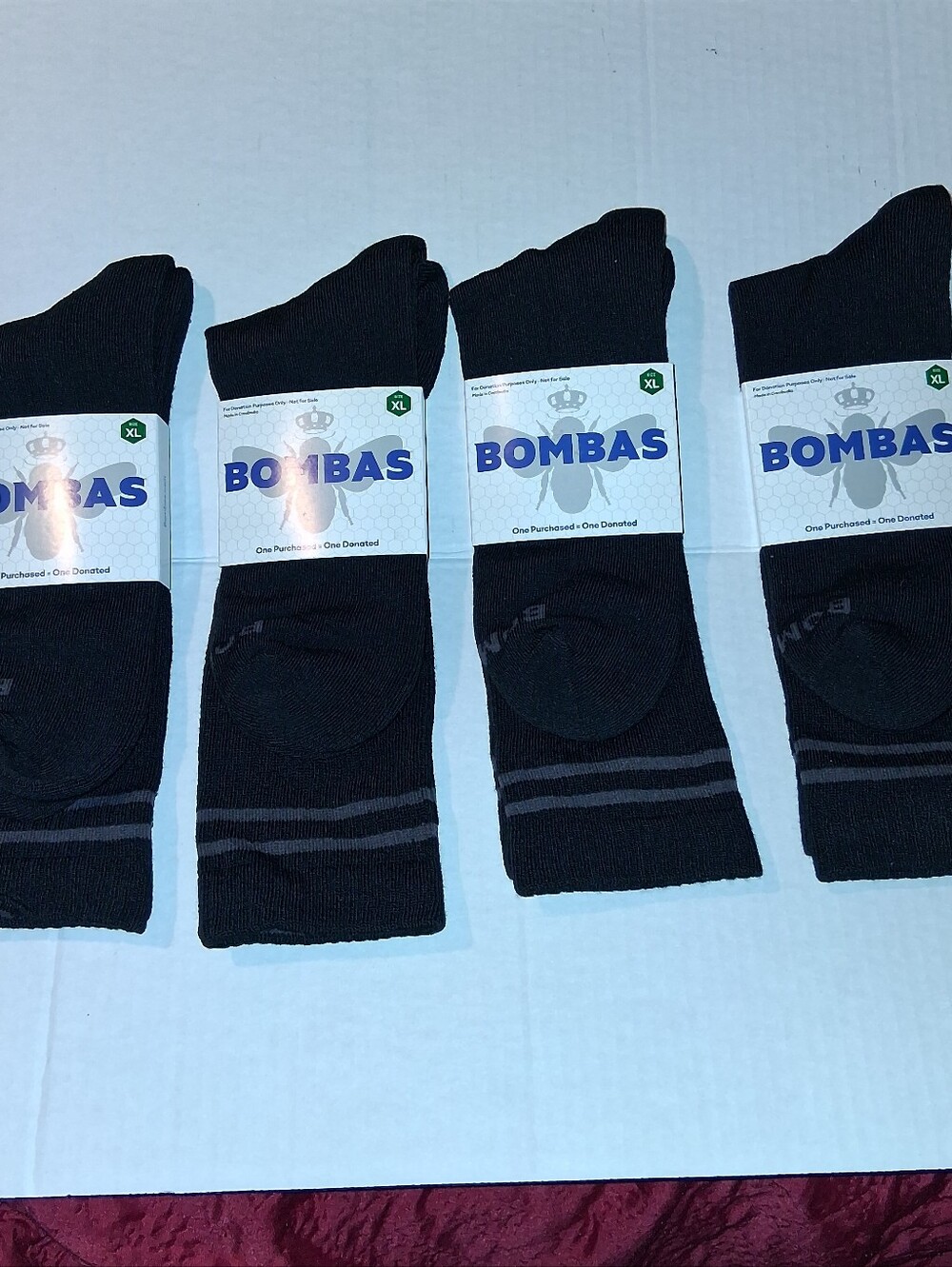 Bombas Mens Cotton Blend Crew Socks 4-Pack Black-Size-  XL-NEW